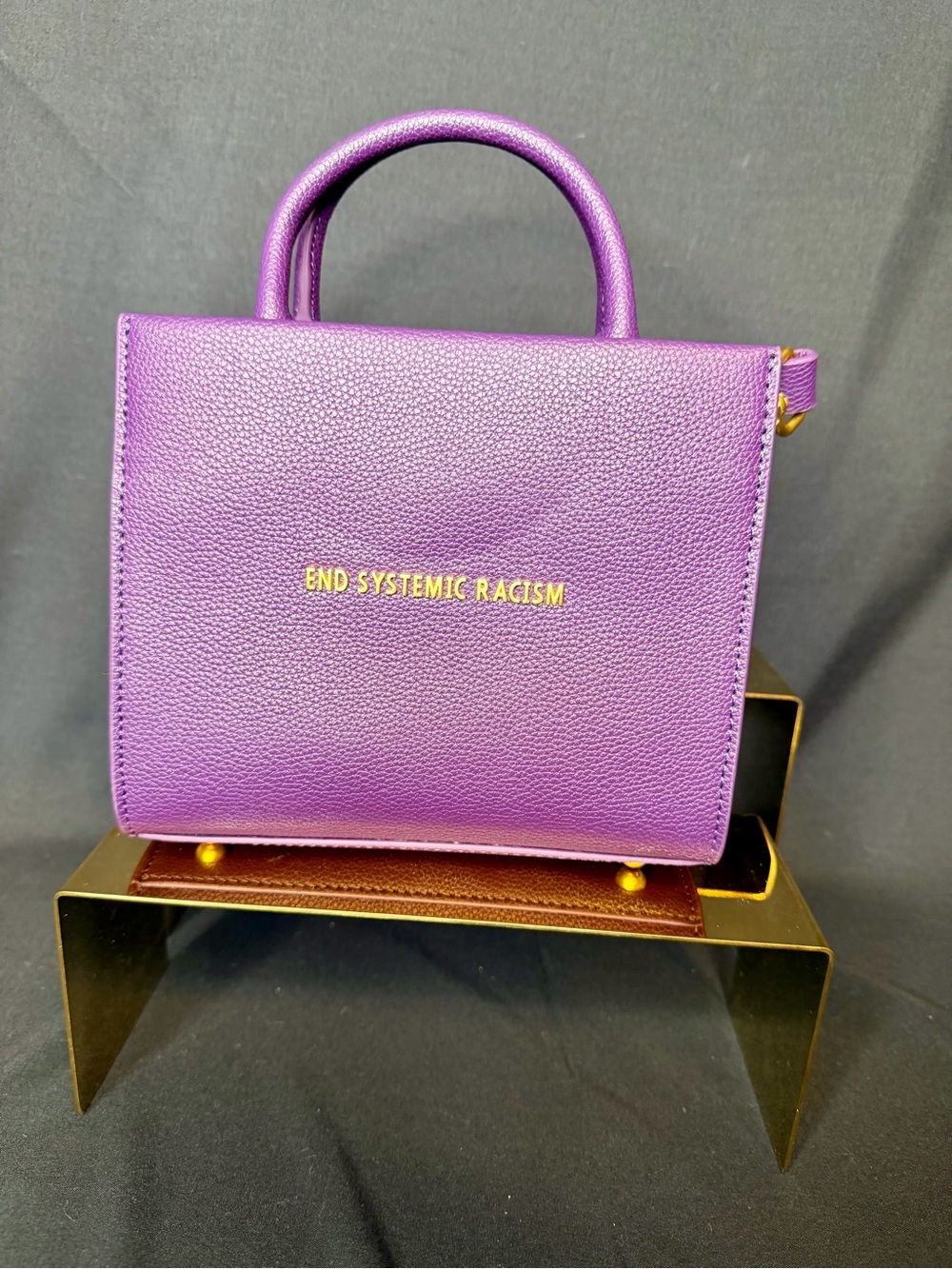 Brandon Blackwood END SYSTEMIC RACISM Purple Top-Handle Women's Leather Bag